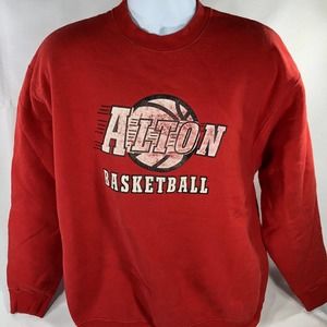 VINTAGE ALTON ILLINOIS BASKETBALL SWEATSHIRT SIZE XL USA MADE RED PULLOVER CREW